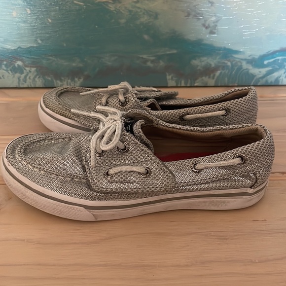 SPERRY TopSider girls silver boat shoes size 11 GUC - Picture 4 of 14